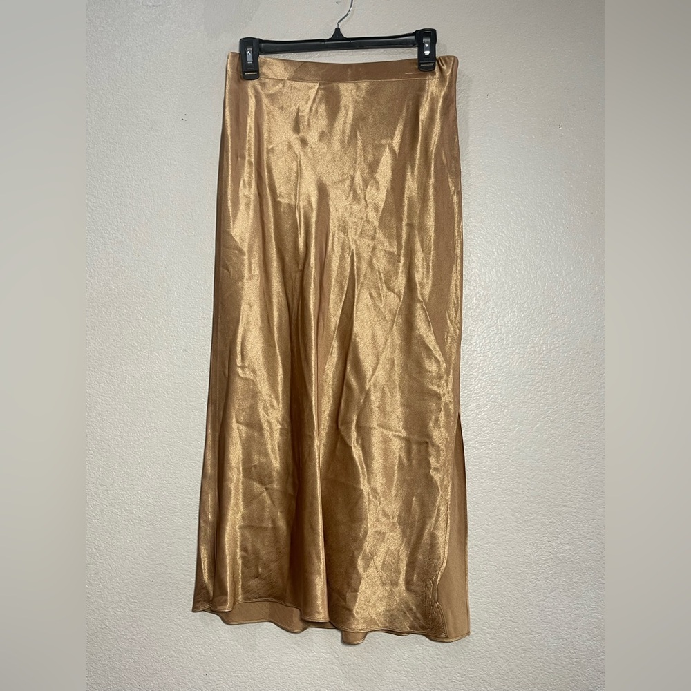 Vince Gold Naia satin Maxi Skirt with slit size small